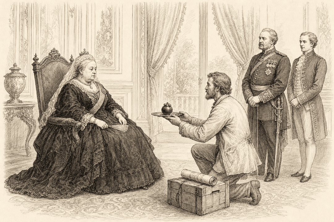 The legend of the impatient queen — a single mangosteen presented to Queen Victoria at court by a traveller newly returned from the tropics; the tale, told honestly, has no documentary proof.